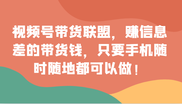 视频号带货联盟，赚信息差的带货钱，只需手机随时随地都可以做！ - 副业心选-副业心选