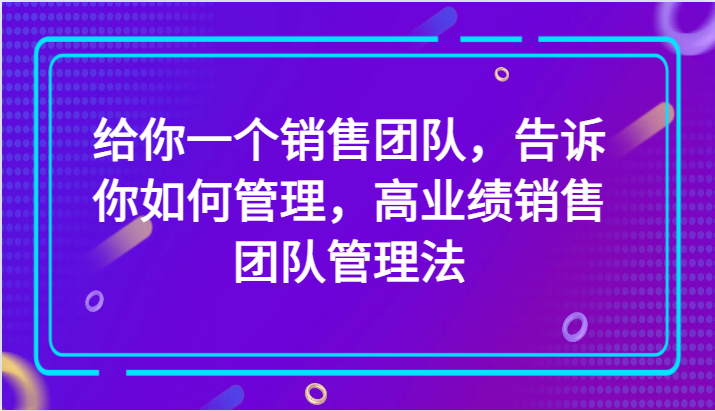 给你一个销售团队，告诉你如何管理，高业绩销售团队管理法（89节课） - 副业心选-副业心选