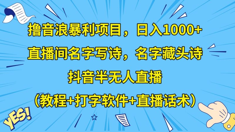 撸音浪暴利日入1000+，名字写诗，名字藏头诗，抖音半无人直播（教程+软件+话术）-副业心选