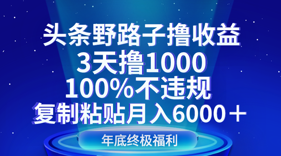 头条野路子撸收益，3天撸1000，100%不违规，复制粘贴月入6000＋ - 副业心选-副业心选