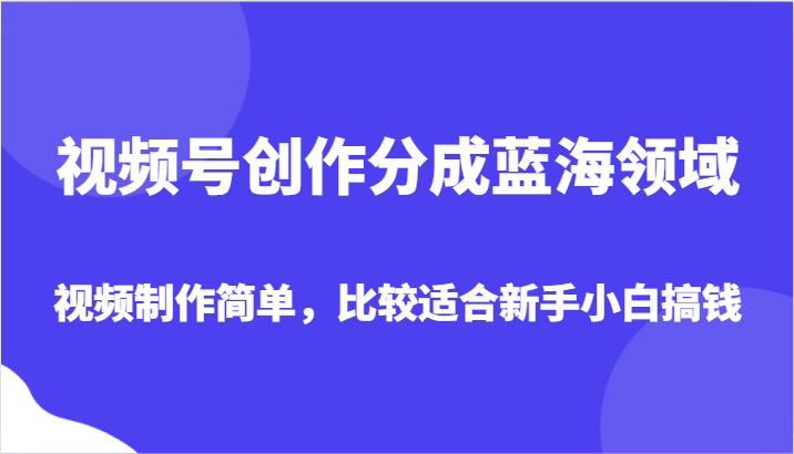 视频号创作分成蓝海领域，视频制作简单，比较适合新手小白搞钱 - 副业心选-副业心选