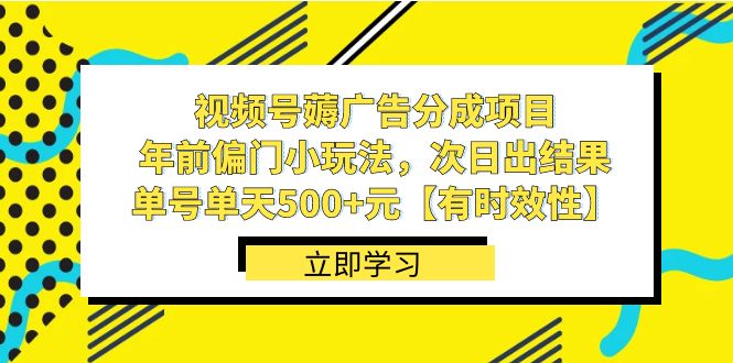 视频号薅广告分成项目，年前偏门小玩法，次日出结果，单号单天500+元【有时效性】-副业心选
