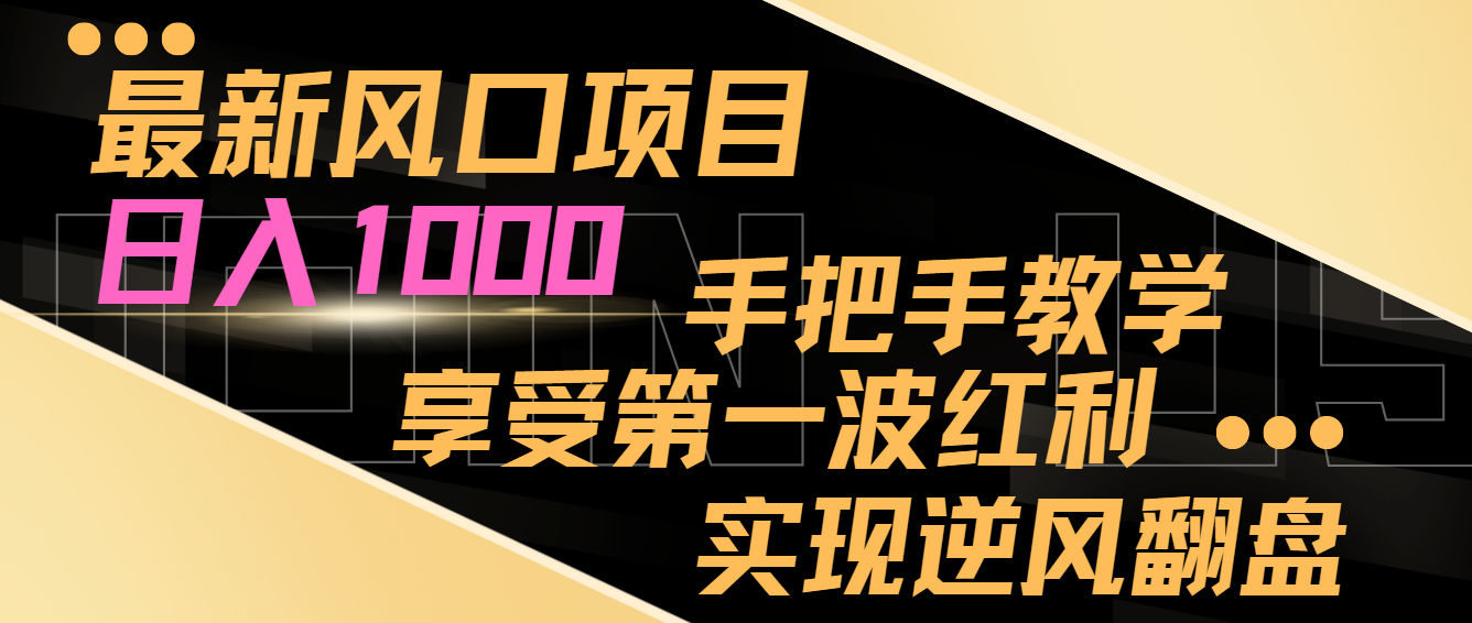 最新风口项目，日入1000，手把手教学，享受第一波红利，实现逆风翻盘 - 副业心选-副业心选