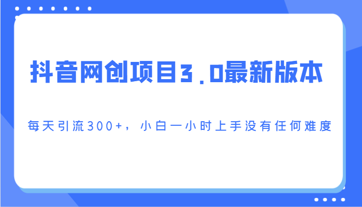 抖音网创项目3.0最新版本，每天引流300+，小白一小时上手没有任何难度-副业心选