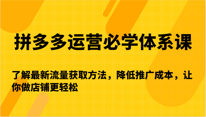 拼多多运营必学体系课-了解最新流量获取方法，降低推广成本，让你做店铺更轻松-副业心选