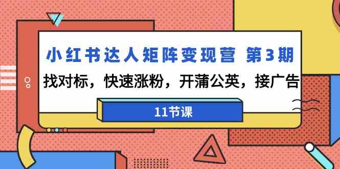 小红书达人矩阵变现营第3期，找对标，快速涨粉，开蒲公英，接广告（11节课）-副业心选