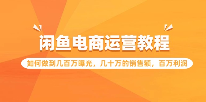 闲鱼电商运营教程：如何做到几百万曝光，几十万的销售额，百万利润-副业心选