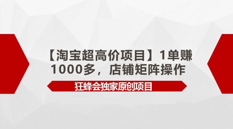 【淘宝超高价项目】1单赚1000多，店铺矩阵操作-副业心选