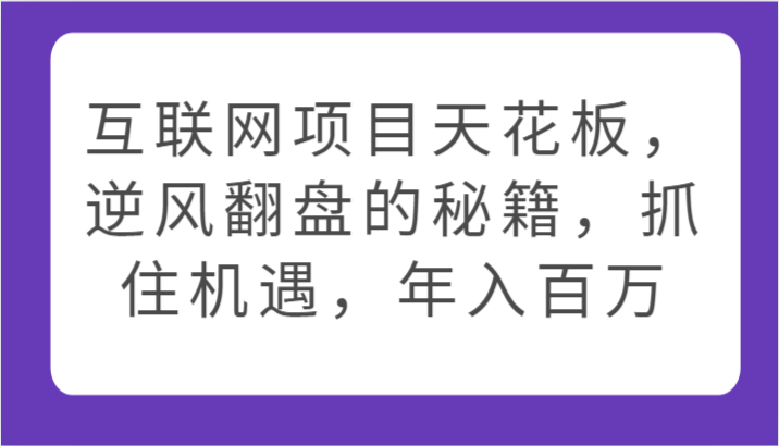 互联网项目天花板，逆风翻盘的秘籍，抓住机遇，年入百万-副业心选