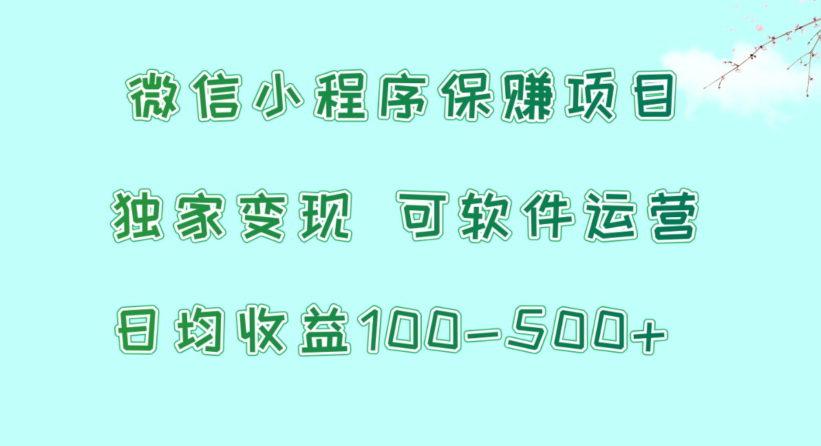 微信小程序保赚项目，日均收益100~500+，独家变现，可软件运营 - 副业心选-副业心选
