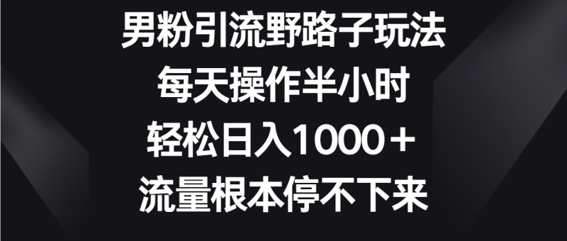 男粉引流野路子玩法，每天操作半小时轻松日入1000＋，流量根本停不下来-副业心选