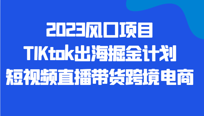 2023风口项目TIKtok出海掘金计划短视频直播带货跨境电商-副业心选