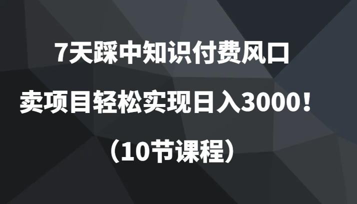 7天踩中知识付费风口，卖项目轻松实现日入3000！（10节课程）-副业心选