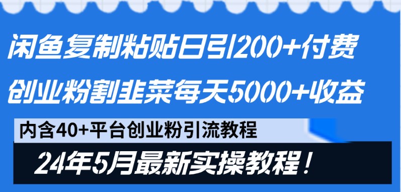 闲鱼复制粘贴日引200+付费创业粉，24年5月最新方法！割韭菜日稳定5000+收益-副业心选