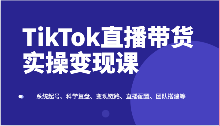 TikTok直播带货实操变现课：系统起号、科学复盘、变现链路、直播配置、团队搭建等 - 副业心选-副业心选