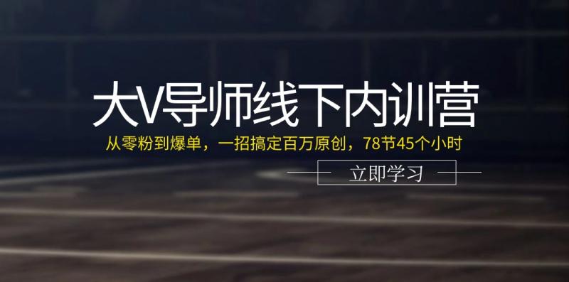 大V导师线下内训营：从零粉到爆单，一招搞定百万原创（78节45个小时） - 副业心选-副业心选