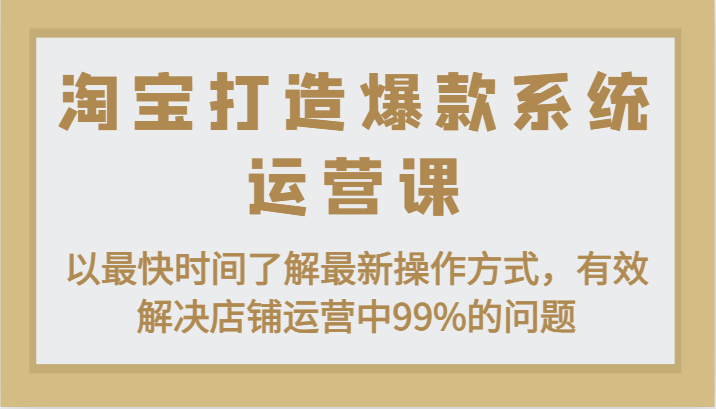 淘宝打造爆款系统运营课：以最快时间了解最新操作方式，有效解决店铺运营中99%的问题 - 副业心选-副业心选