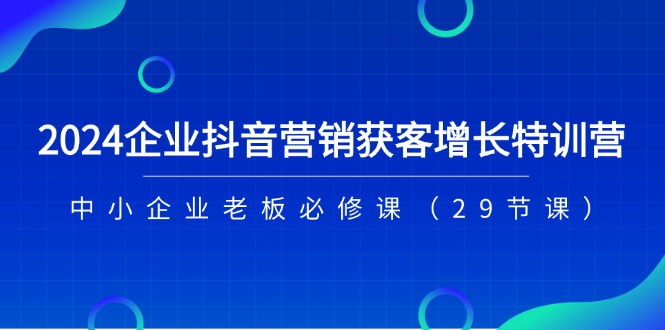 2024企业抖音营销获客增长特训营，中小企业老板必修课（29节课）-副业心选