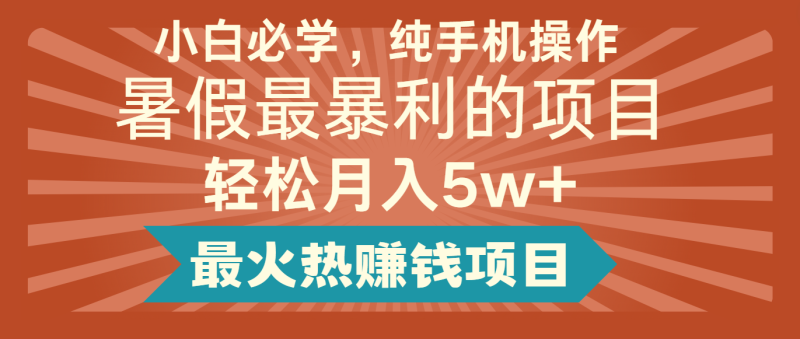 2024暑假最赚钱的项目，简单无脑操作，每单利润最少500+，轻松月入5万+ - 副业心选-副业心选