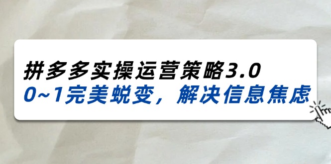 2024-2025拼多多实操运营策略3.0，0~1完美蜕变，解决信息焦虑（38节） - 副业心选-副业心选