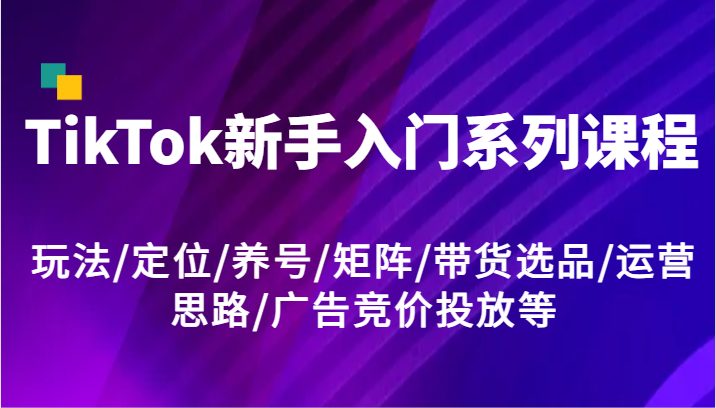 TikTok新手入门系列课程，玩法/定位/养号/矩阵/带货选品/运营思路/广告竞价投放等-副业心选