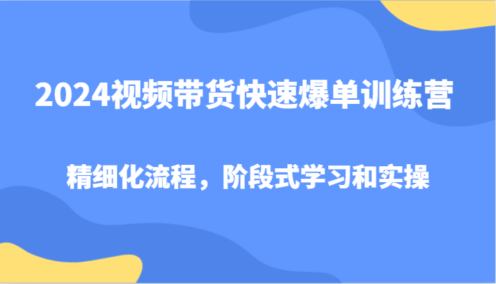 2024视频带货快速爆单训练营，精细化流程，阶段式学习和实操-副业心选