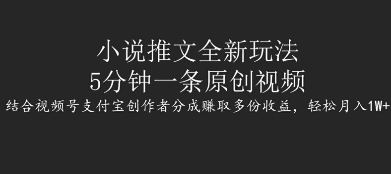小说推文全新玩法，5分钟一条原创视频，结合视频号支付宝创作者分成赚取多份收益 - 副业心选-副业心选