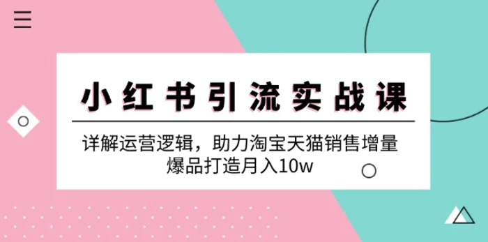 小红书引流实战课：详解运营逻辑，助力淘宝天猫销售增量，爆品打造月入10w - 副业心选-副业心选