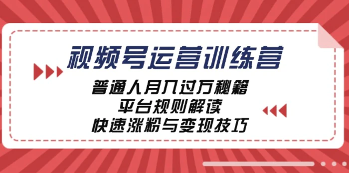 视频号运营训练营：普通人月入过万秘籍，平台规则解读，快速涨粉与变现-副业心选