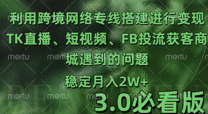 利用跨境电商网络及搭建TK直播、短视频、FB投流获客以及商城遇到的问题进行变现3.0必看版 - 副业心选-副业心选