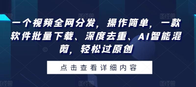 一个视频全网分发，操作简单，一款软件批量下载、深度去重、AI智能混剪，轻松过原创 - 副业心选-副业心选