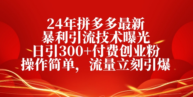 24年拼多多最新暴利引流技术曝光，日引300+付费创业粉，操作简单，流量立刻引爆 - 副业心选-副业心选