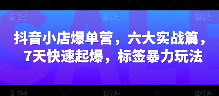 抖音小店爆单营，六大实战篇，7天快速起爆，标签暴力玩法-副业心选