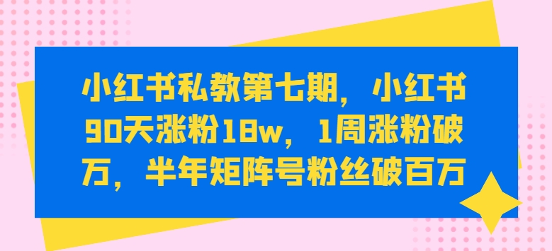 小红书私教第七期，小红书90天涨粉18w，1周涨粉破万，半年矩阵号粉丝破百万 - 副业心选-副业心选