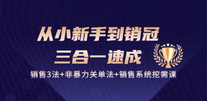 从小新手到销冠 三合一速成：销售3法+非暴力关单法+销售系统挖需课 (27节) - 副业心选-副业心选