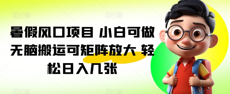 暑假风口项目 小白可做 无脑搬运可矩阵放大 轻松日入几张 - 副业心选-副业心选