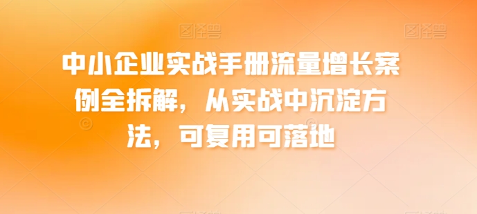 中小企业实战手册流量增长案例全拆解，从实战中沉淀方法，可复用可落地 - 副业心选-副业心选