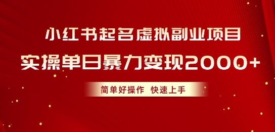小红书起名虚拟副业项目，实操暴力变现，简单好操作，快速上手 - 副业心选-副业心选