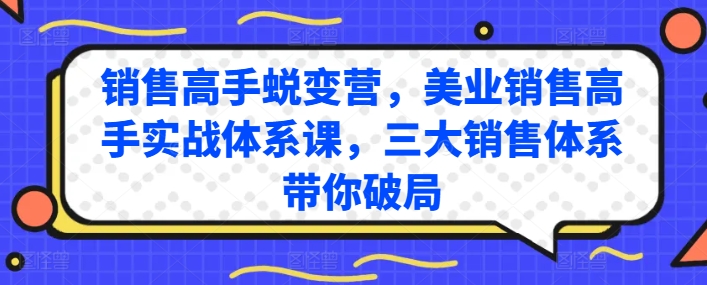 销售高手蜕变营，美业销售高手实战体系课，三大销售体系带你破局 - 副业心选-副业心选