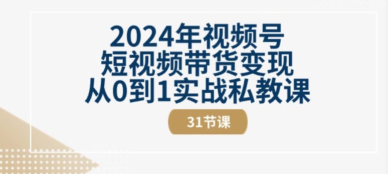 2024年视频号短视频带货变现从0到1实战私教课(31节视频课) - 副业心选-副业心选