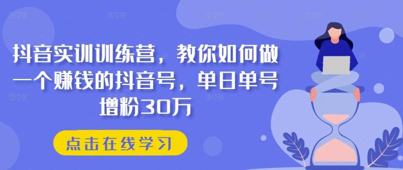 抖音实训训练营，教你如何做一个赚钱的抖音号，单日单号增粉30万-副业心选