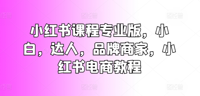 小红书课程专业版，小白，达人，品牌商家，小红书电商教程 - 副业心选-副业心选