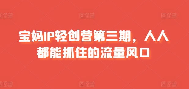 宝妈IP轻创营第三期，人人都能抓住的流量风口-副业心选