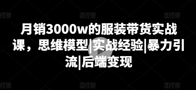 月销3000w的服装带货实战课，思维模型|实战经验|暴力引流|后端变现 - 副业心选-副业心选