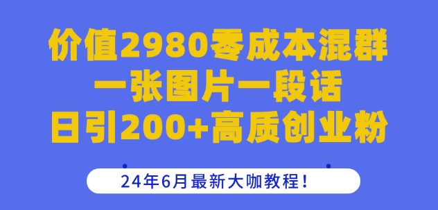 价值2980零成本混群一张图片一段话日引200+高质创业粉，24年6月最新大咖教程-副业心选