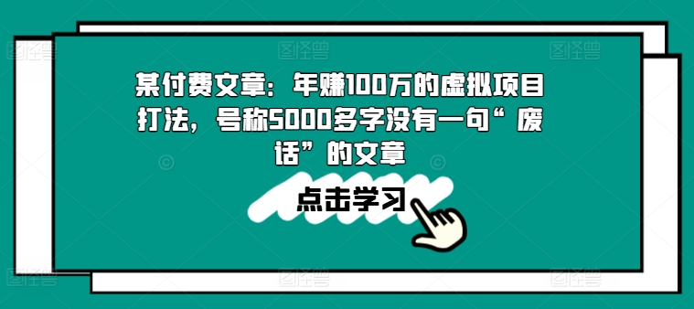 某付费文章：年赚100w的虚拟项目打法，号称5000多字没有一句“废话”的文章 - 副业心选-副业心选