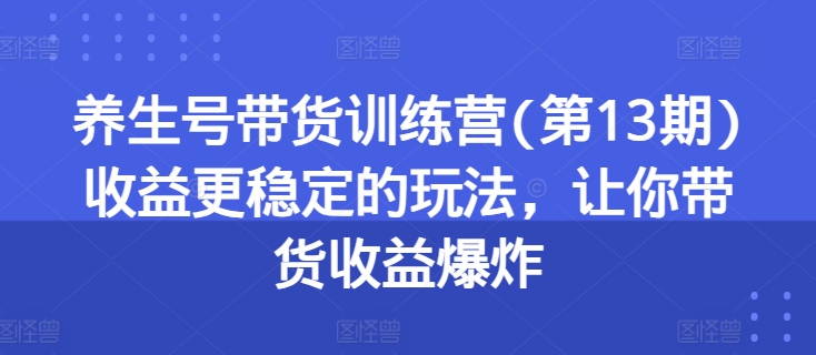 养生号带货训练营(第13期)收益更稳定的玩法，让你带货收益爆炸 - 副业心选-副业心选