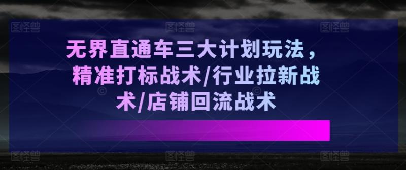 无界直通车三大计划玩法，精准打标战术/行业拉新战术/店铺回流战术 - 副业心选-副业心选