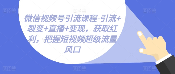 微信视频号引流课程-引流+裂变+直播+变现，获取红利，把握短视频超级流量风口 - 副业心选-副业心选