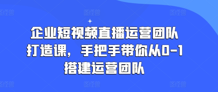 企业短视频直播运营团队打造课，手把手带你从0-1搭建运营团队 - 副业心选-副业心选